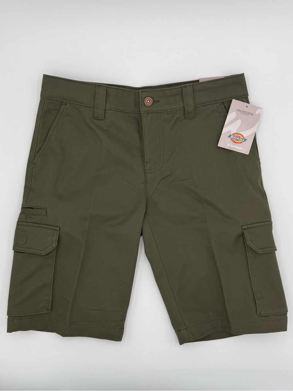 Dickies Women’s Olive Green Flex Cargo Shorts Relaxed Fit Stretch Size 4 NWT